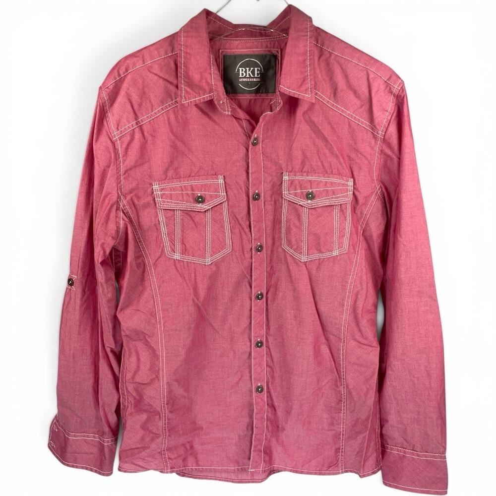BKE Buckle Western Button-Down Shirt Contrast Stitching Red Men's size Large